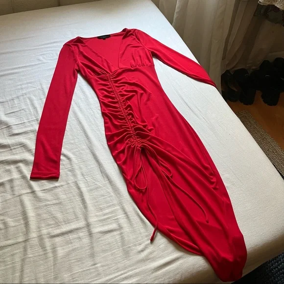 princess polly baby blue dress H:Ours Dresses | H:Ours Red Knit Long Sleeve Bodycon Midi Dress | Color: Red | Size: Xs